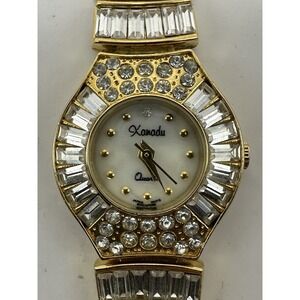 Xanadu‎ Ladies Watch White Crystals New Battery 24MM 7.25" Gold Tone C78
